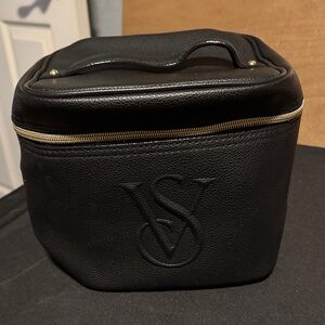 Victoria's Secret Black Embossed Travel Toiletry Case with Gold Zipper